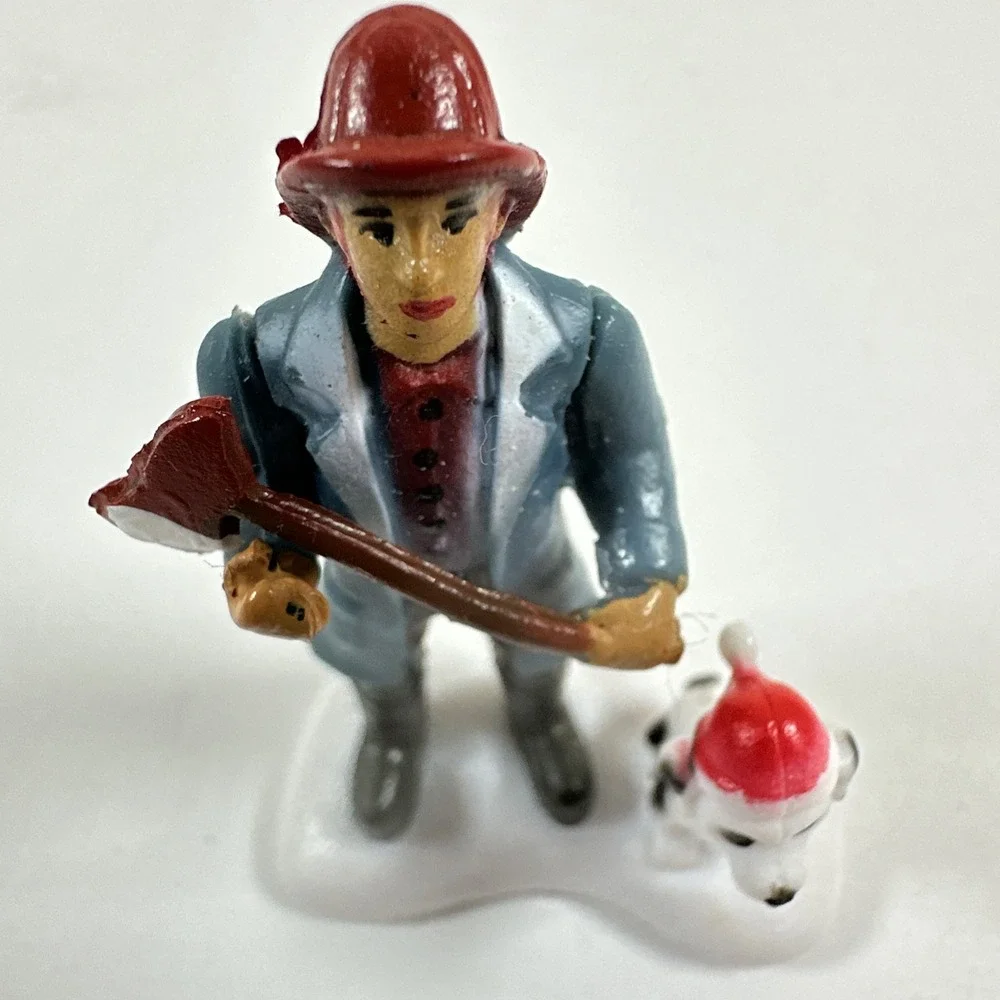Miniature Winter Village Fireman And Dog
